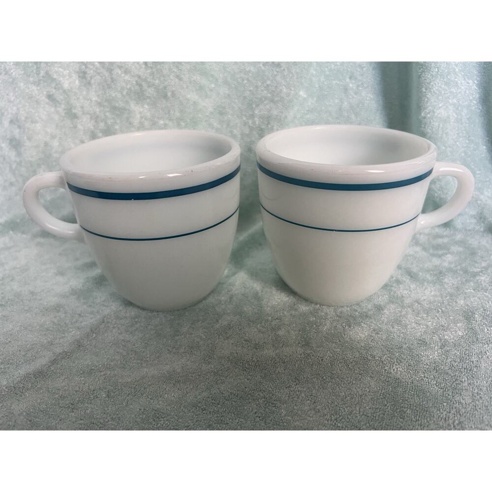 Set of 2 Vintage Pyrex 723 Tableware by Corning Milk Glass Coffee Mugs Blue MCM